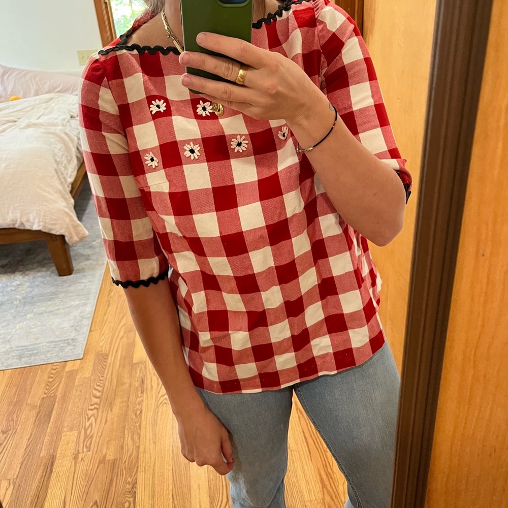 50s vintage picnic top with embroidery
